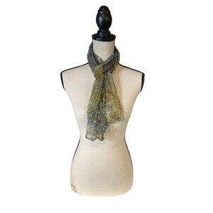 Womens Sheer Rectangle Scarf Olive Green Blue Lightweight Geometric Corpcore